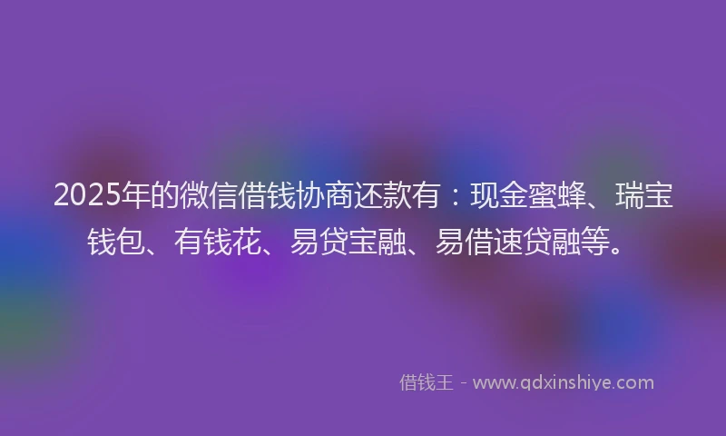 2025年的微信借钱协商还款有：现金蜜蜂、瑞宝钱包、有钱花、易贷宝融、易借速贷融等。