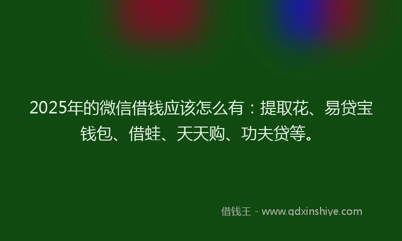 2025年的微信借钱应该怎么有：提取花、易贷宝钱包、借蛙、天天购、功夫贷等。