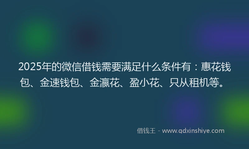 2025年的微信借钱需要满足什么条件有：惠花钱包、金速钱包、金瀛花、盈小花、只从租机等。