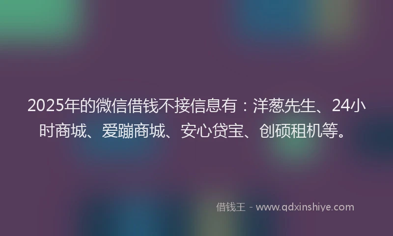 2025年的微信借钱不接信息有：洋葱先生、24小时商城、爱蹦商城、安心贷宝、创硕租机等。