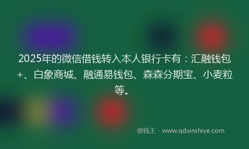 2025年的微信借钱转入本人银行卡有：汇融钱包+、白象商城、融通易钱包、森森分期宝、小麦粒等。