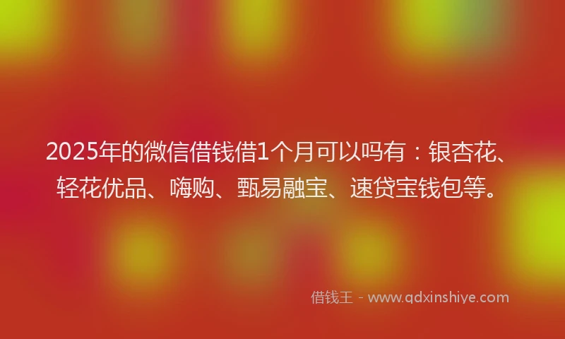 2025年的微信借钱借1个月可以吗有：银杏花、轻花优品、嗨购、甄易融宝、速贷宝钱包等。