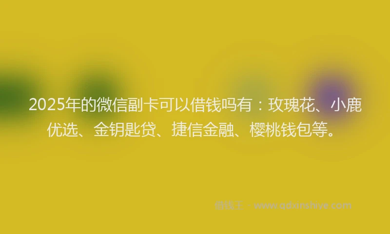 2025年的微信副卡可以借钱吗有：玫瑰花、小鹿优选、金钥匙贷、捷信金融、樱桃钱包等。