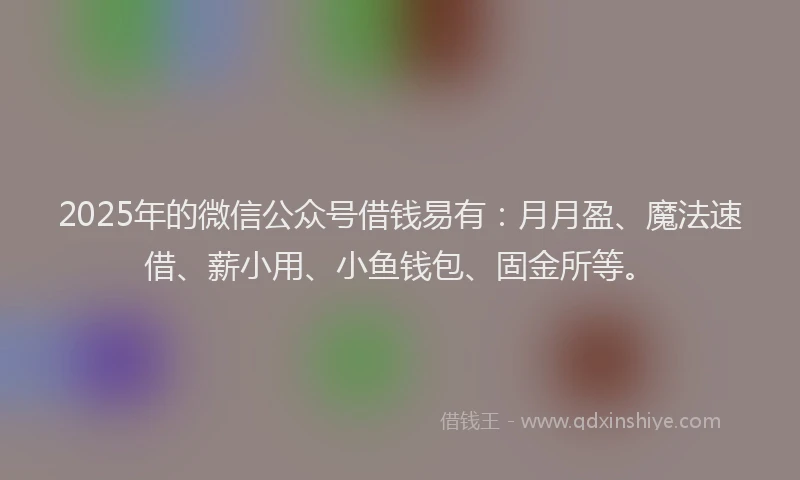 2025年的微信公众号借钱易有：月月盈、魔法速借、薪小用、小鱼钱包、固金所等。