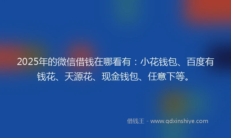 2025年的微信借钱在哪看有：小花钱包、百度有钱花、天源花、现金钱包、任意下等。