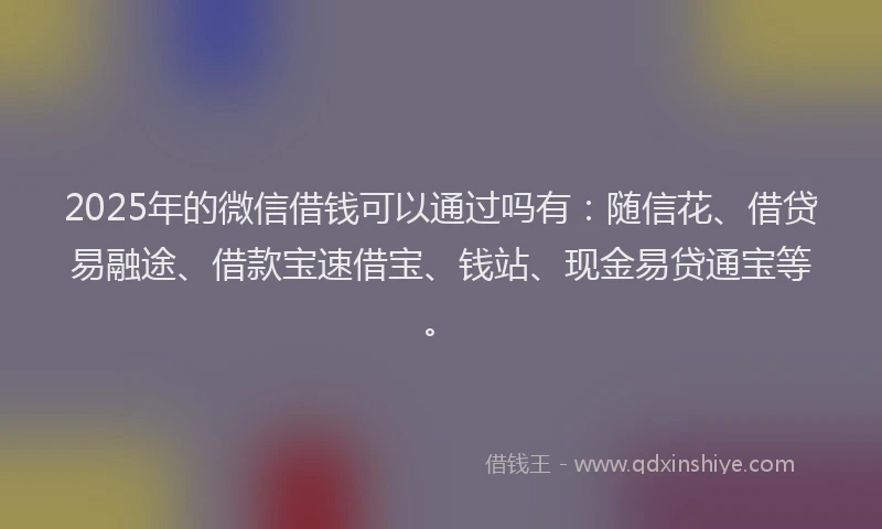 2025年的微信借钱可以通过吗有：随信花、借贷易融途、借款宝速借宝、钱站、现金易贷通宝等。