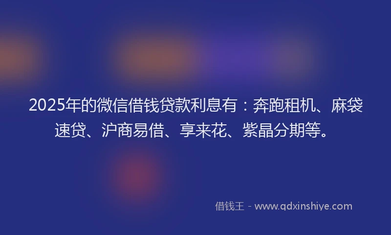 2025年的微信借钱贷款利息有：奔跑租机、麻袋速贷、沪商易借、享来花、紫晶分期等。
