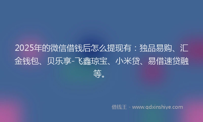 2025年的微信借钱后怎么提现有：独品易购、汇金钱包、贝乐享-飞鑫琼宝、小米贷、易借速贷融等。