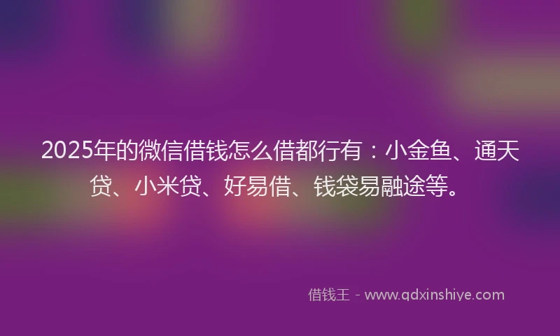 2025年的微信借钱怎么借都行有：小金鱼、通天贷、小米贷、好易借、钱袋易融途等。