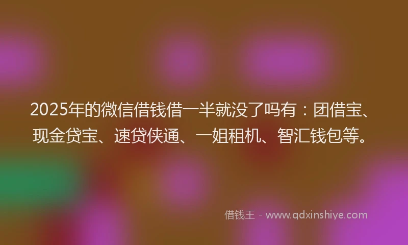 2025年的微信借钱借一半就没了吗有：团借宝、现金贷宝、速贷侠通、一姐租机、智汇钱包等。