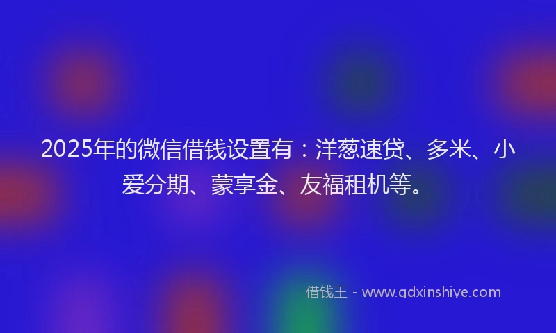 2025年的微信借钱设置有：洋葱速贷、多米、小爱分期、蒙享金、友福租机等。
