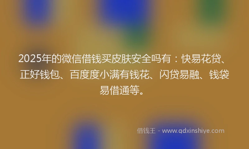 2025年的微信借钱买皮肤安全吗有：快易花贷、正好钱包、百度度小满有钱花、闪贷易融、钱袋易借通等。