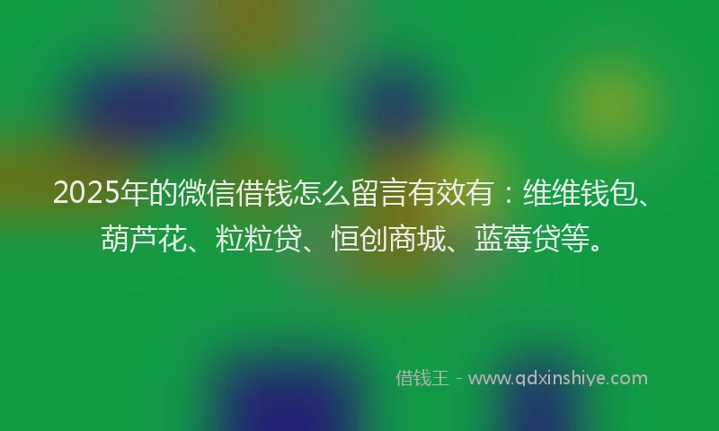 2025年的微信借钱怎么留言有效有：维维钱包、葫芦花、粒粒贷、恒创商城、蓝莓贷等。