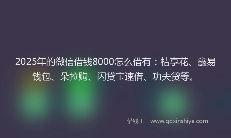 2025年的微信借钱8000怎么借有：桔享花、鑫易钱包、朵拉购、闪贷宝速借、功夫贷等。