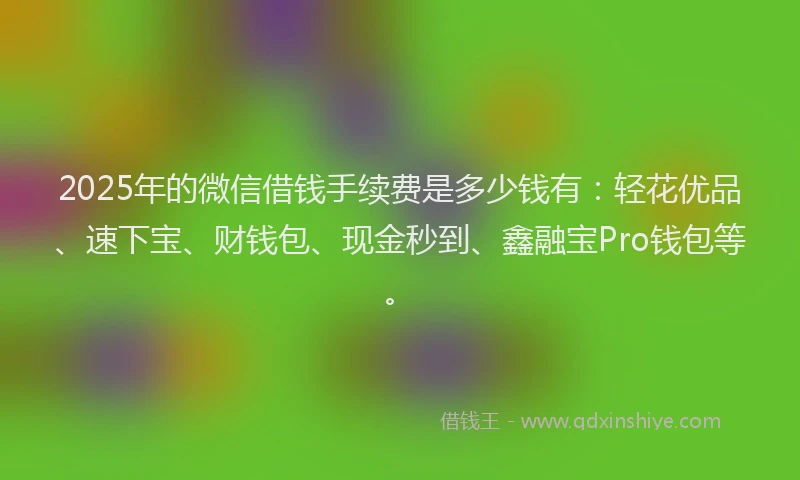 2025年的微信借钱手续费是多少钱有：轻花优品、速下宝、财钱包、现金秒到、鑫融宝Pro钱包等。