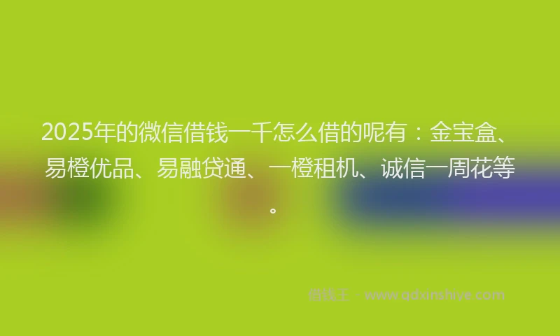 2025年的微信借钱一千怎么借的呢有：金宝盒、易橙优品、易融贷通、一橙租机、诚信一周花等。