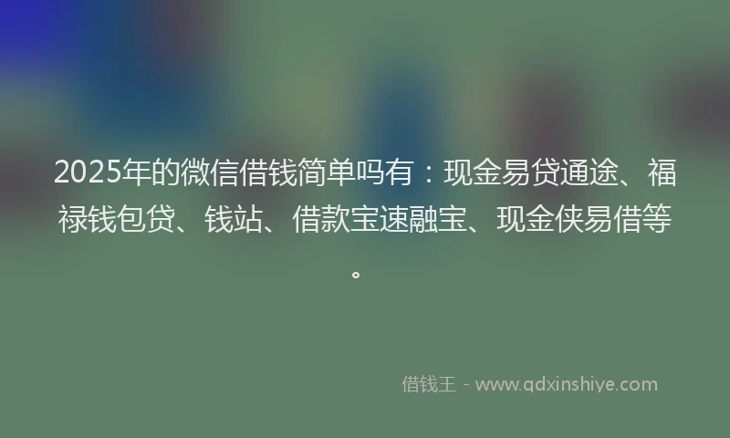 2025年的微信借钱简单吗有：现金易贷通途、福禄钱包贷、钱站、借款宝速融宝、现金侠易借等。