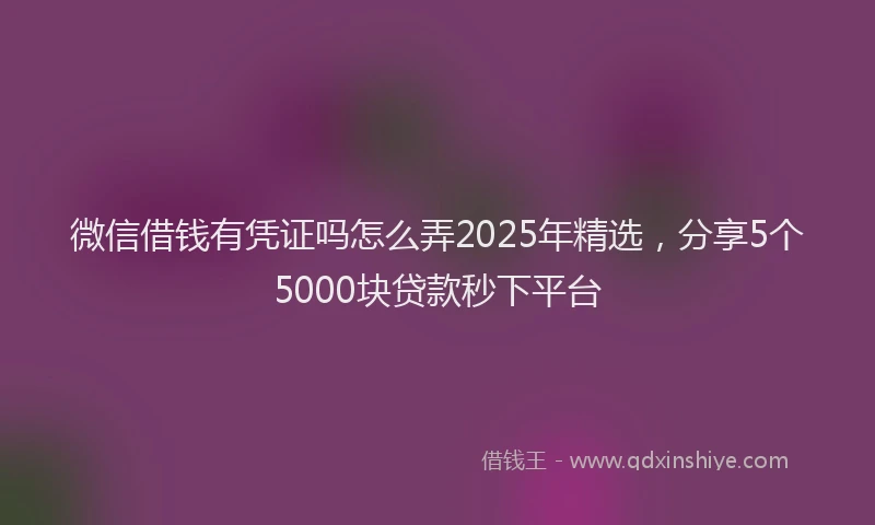 微信借钱有凭证吗怎么弄2025年精选，分享5个5000块贷款秒下平台