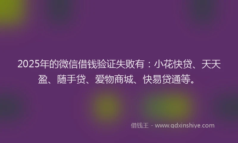 2025年的微信借钱验证失败有：小花快贷、天天盈、随手贷、爱物商城、快易贷通等。