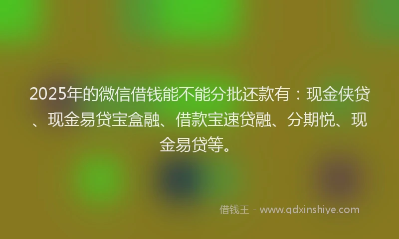 2025年的微信借钱能不能分批还款有：现金侠贷、现金易贷宝盒融、借款宝速贷融、分期悦、现金易贷等。