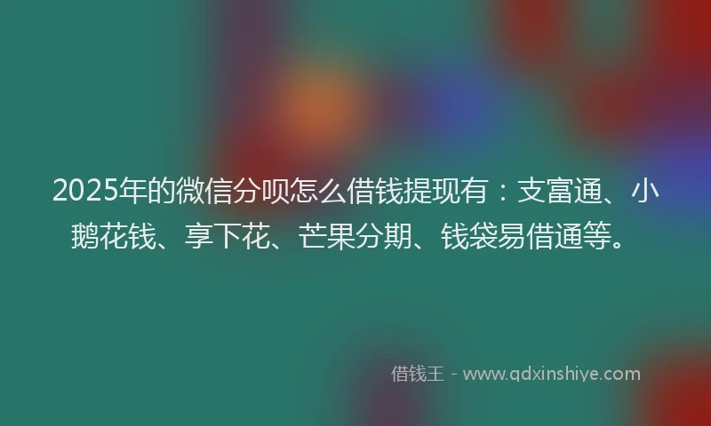 2025年的微信分呗怎么借钱提现有：支富通、小鹅花钱、享下花、芒果分期、钱袋易借通等。