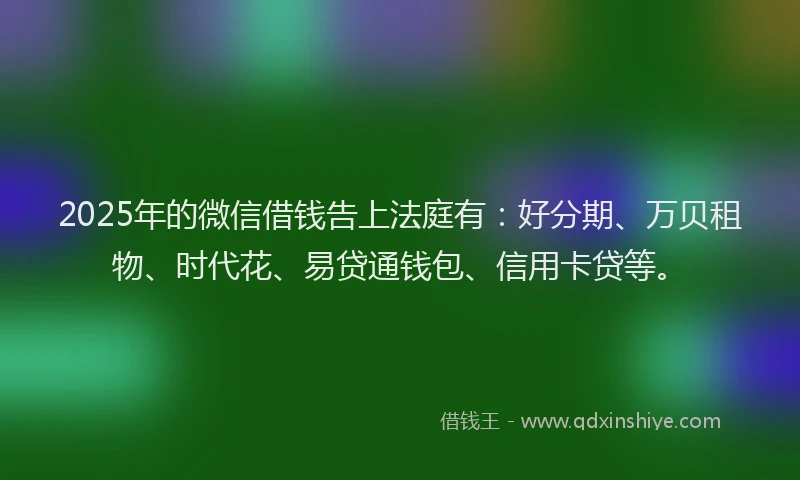 2025年的微信借钱告上法庭有：好分期、万贝租物、时代花、易贷通钱包、信用卡贷等。