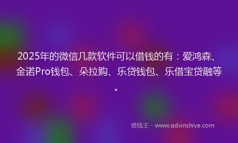 2025年的微信几款软件可以借钱的有：爱鸿森、金诺Pro钱包、朵拉购、乐贷钱包、乐借宝贷融等。