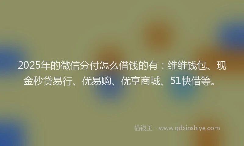 2025年的微信分付怎么借钱的有：维维钱包、现金秒贷易行、优易购、优享商城、51快借等。