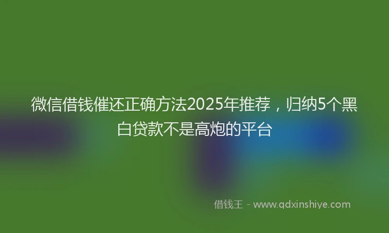微信借钱催还正确方法2025年推荐，归纳5个黑白贷款不是高炮的平台