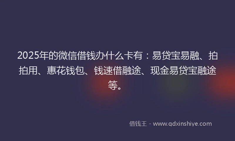 2025年的微信借钱办什么卡有：易贷宝易融、拍拍用、惠花钱包、钱速借融途、现金易贷宝融途等。