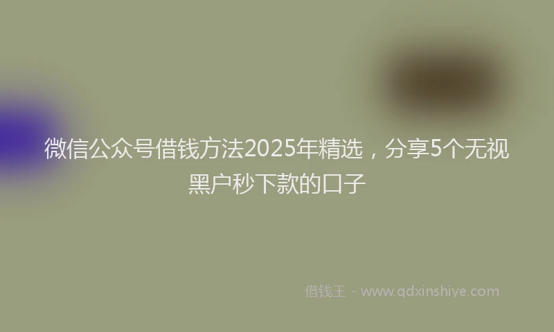 微信公众号借钱方法2025年精选，分享5个无视黑户秒下款的口子