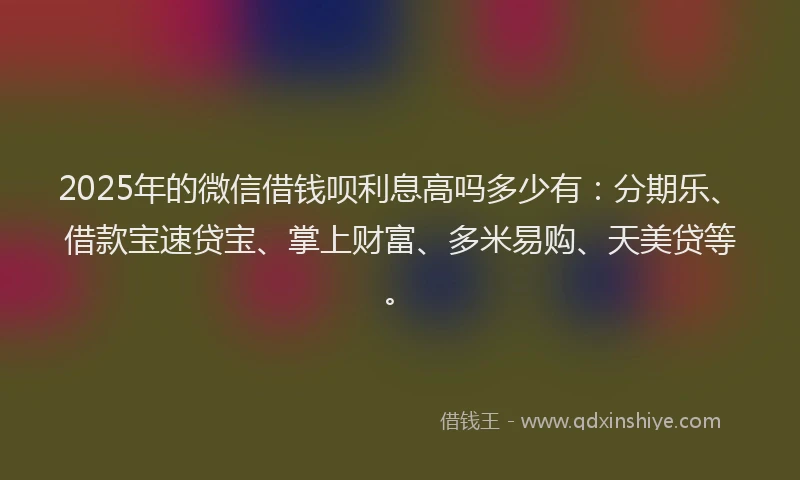 2025年的微信借钱呗利息高吗多少有：分期乐、借款宝速贷宝、掌上财富、多米易购、天美贷等。