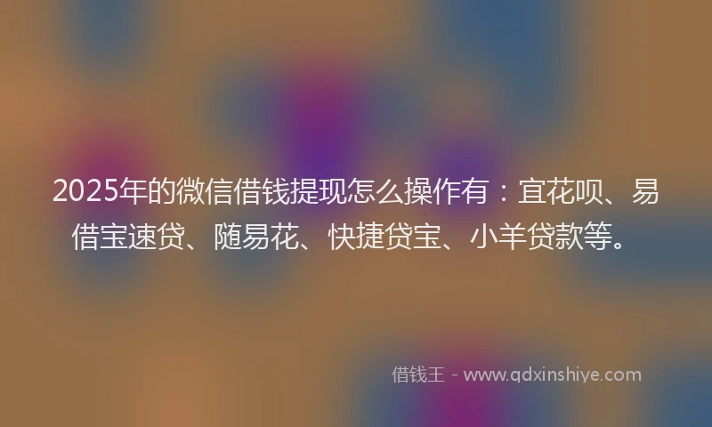 2025年的微信借钱提现怎么操作有：宜花呗、易借宝速贷、随易花、快捷贷宝、小羊贷款等。