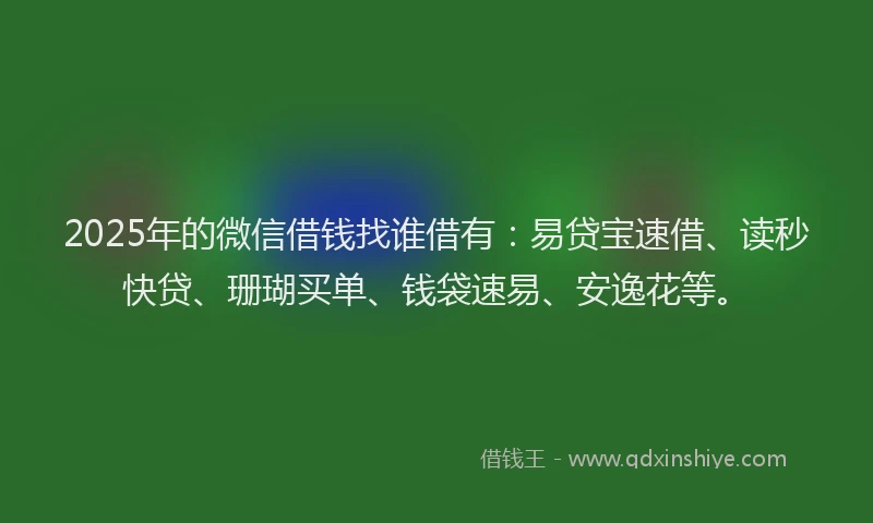 2025年的微信借钱找谁借有：易贷宝速借、读秒快贷、珊瑚买单、钱袋速易、安逸花等。