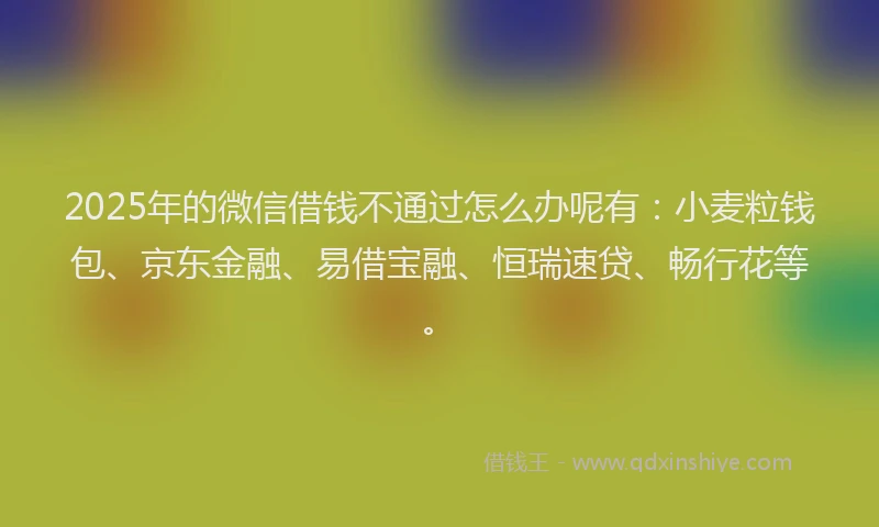 2025年的微信借钱不通过怎么办呢有：小麦粒钱包、京东金融、易借宝融、恒瑞速贷、畅行花等。