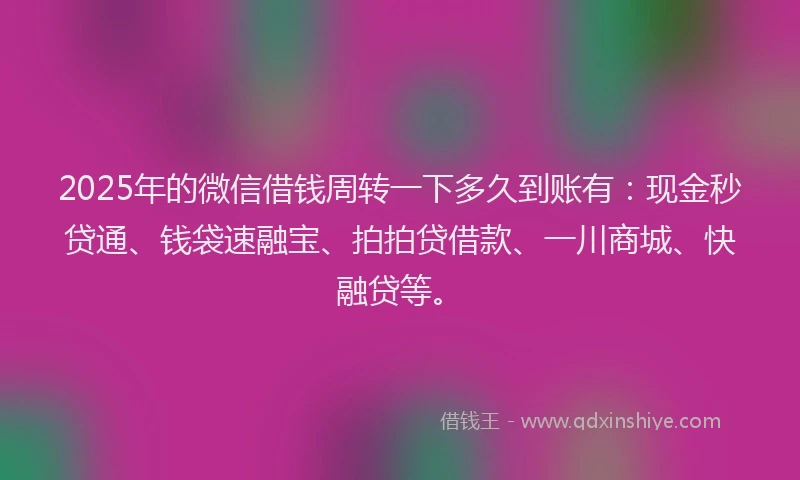 2025年的微信借钱周转一下多久到账有：现金秒贷通、钱袋速融宝、拍拍贷借款、一川商城、快融贷等。