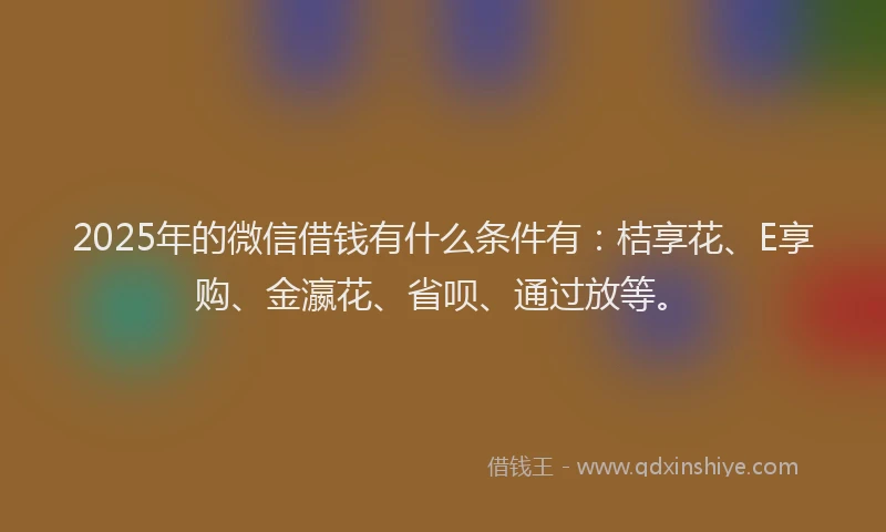 2025年的微信借钱有什么条件有：桔享花、E享购、金瀛花、省呗、通过放等。