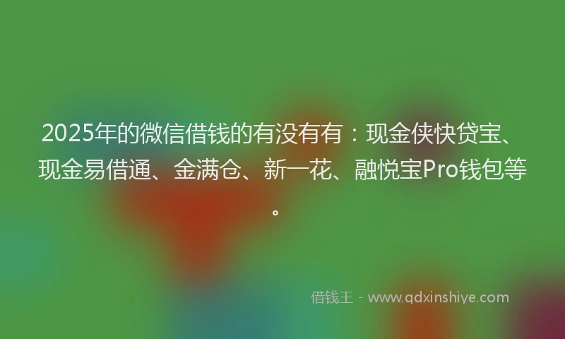 2025年的微信借钱的有没有有：现金侠快贷宝、现金易借通、金满仓、新一花、融悦宝Pro钱包等。