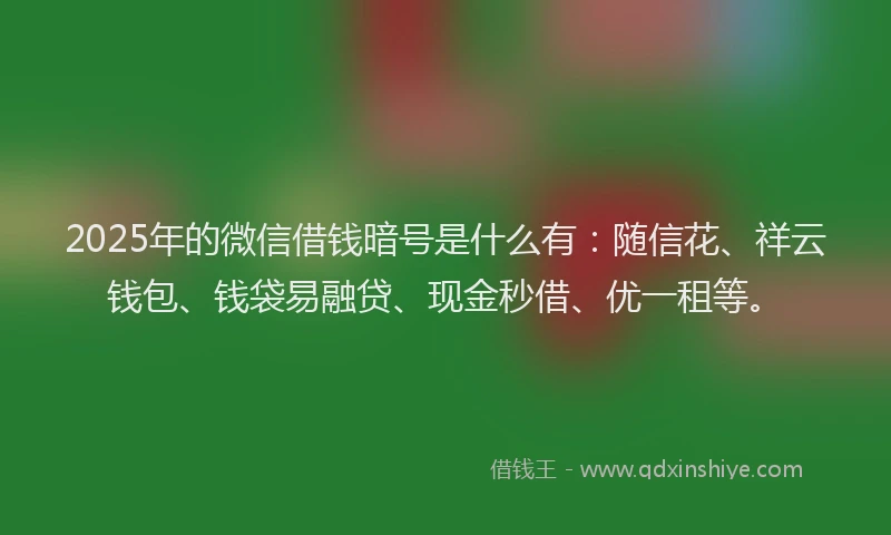 2025年的微信借钱暗号是什么有：随信花、祥云钱包、钱袋易融贷、现金秒借、优一租等。