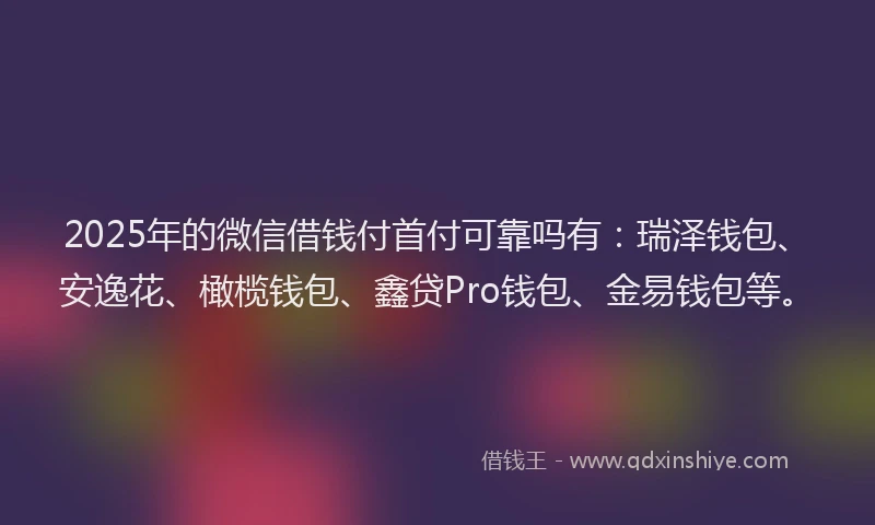 2025年的微信借钱付首付可靠吗有：瑞泽钱包、安逸花、橄榄钱包、鑫贷Pro钱包、金易钱包等。
