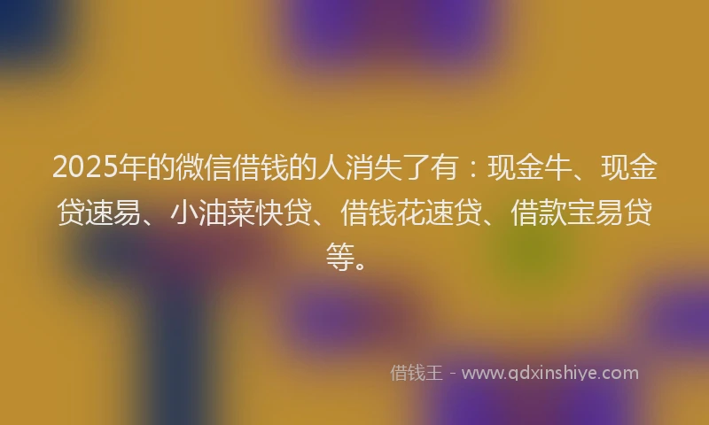 2025年的微信借钱的人消失了有：现金牛、现金贷速易、小油菜快贷、借钱花速贷、借款宝易贷等。