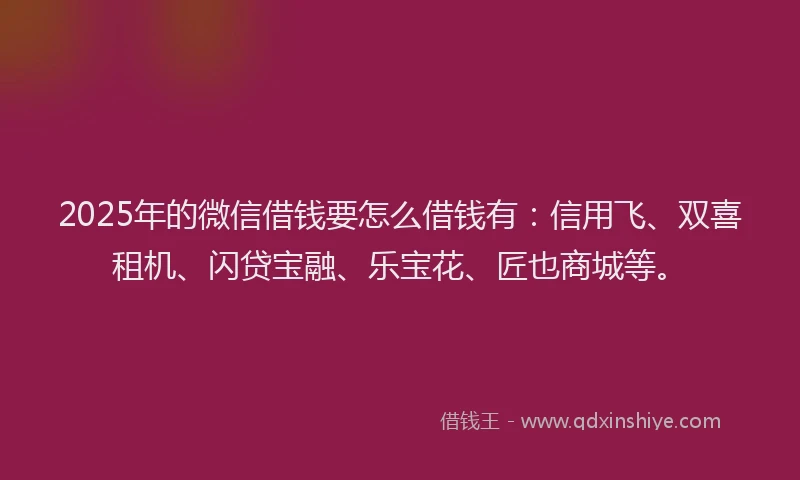 2025年的微信借钱要怎么借钱有：信用飞、双喜租机、闪贷宝融、乐宝花、匠也商城等。