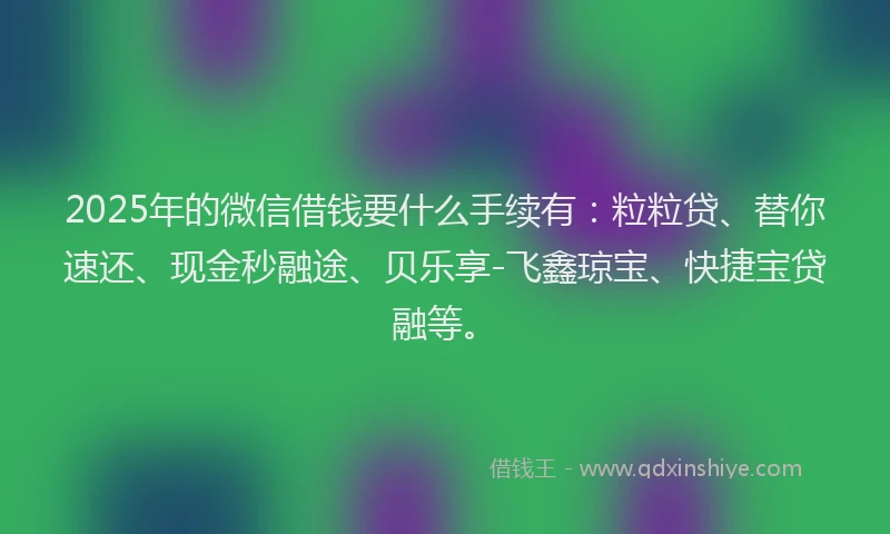 2025年的微信借钱要什么手续有：粒粒贷、替你速还、现金秒融途、贝乐享-飞鑫琼宝、快捷宝贷融等。