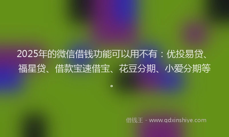 2025年的微信借钱功能可以用不有：优投易贷、福星贷、借款宝速借宝、花豆分期、小爱分期等。
