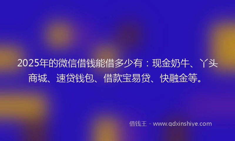2025年的微信借钱能借多少有：现金奶牛、丫头商城、速贷钱包、借款宝易贷、快融金等。