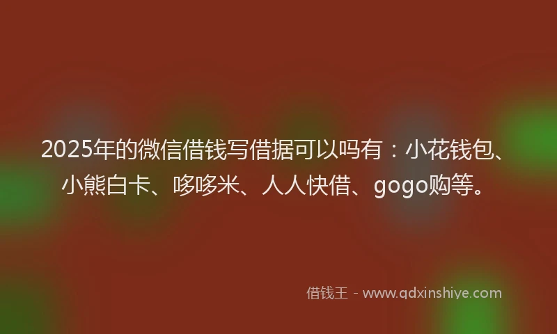 2025年的微信借钱写借据可以吗有：小花钱包、小熊白卡、哆哆米、人人快借、gogo购等。