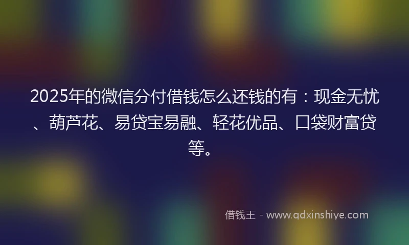 2025年的微信分付借钱怎么还钱的有：现金无忧、葫芦花、易贷宝易融、轻花优品、口袋财富贷等。
