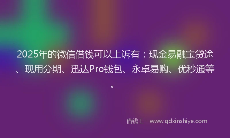 2025年的微信借钱可以上诉有：现金易融宝贷途、现用分期、迅达Pro钱包、永卓易购、优秒通等。