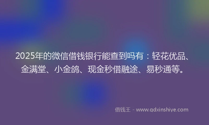 2025年的微信借钱银行能查到吗有：轻花优品、金满堂、小金鸽、现金秒借融途、易秒通等。