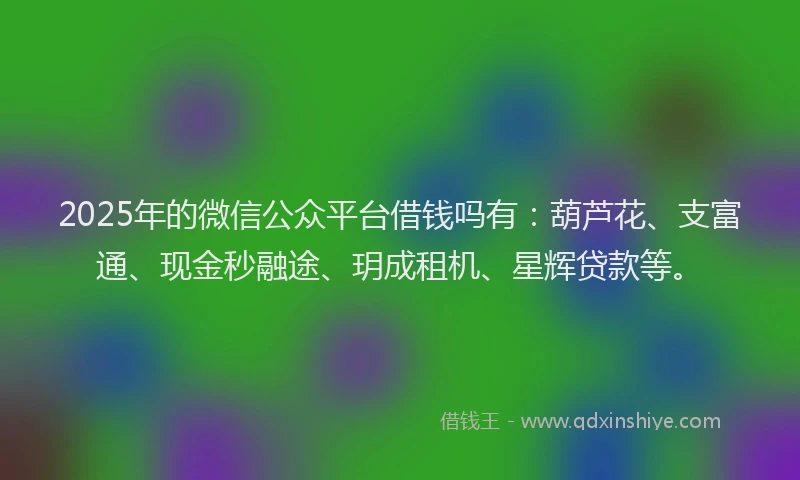 2025年的微信公众平台借钱吗有：葫芦花、支富通、现金秒融途、玥成租机、星辉贷款等。